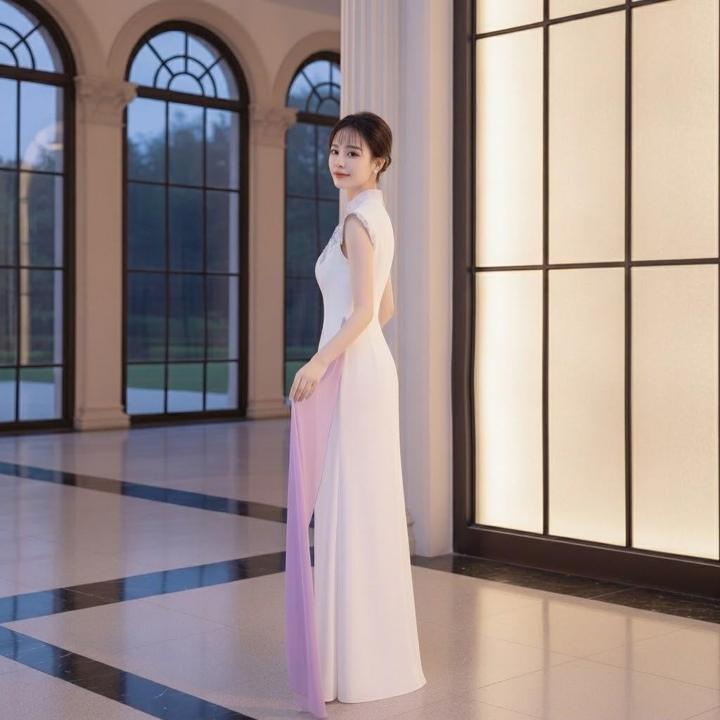 Embroidered Sash Draped Mandarin Cheongsam