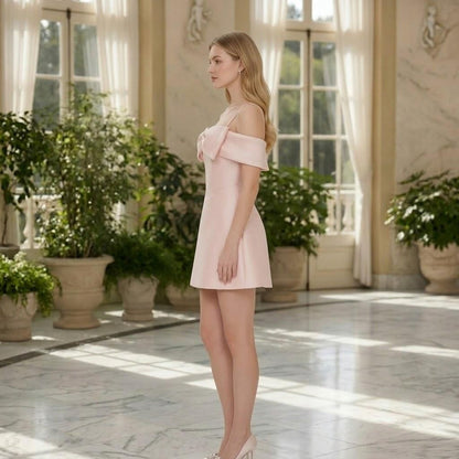 Elegant Off-Shoulder Bow-Knot Slip Dress
